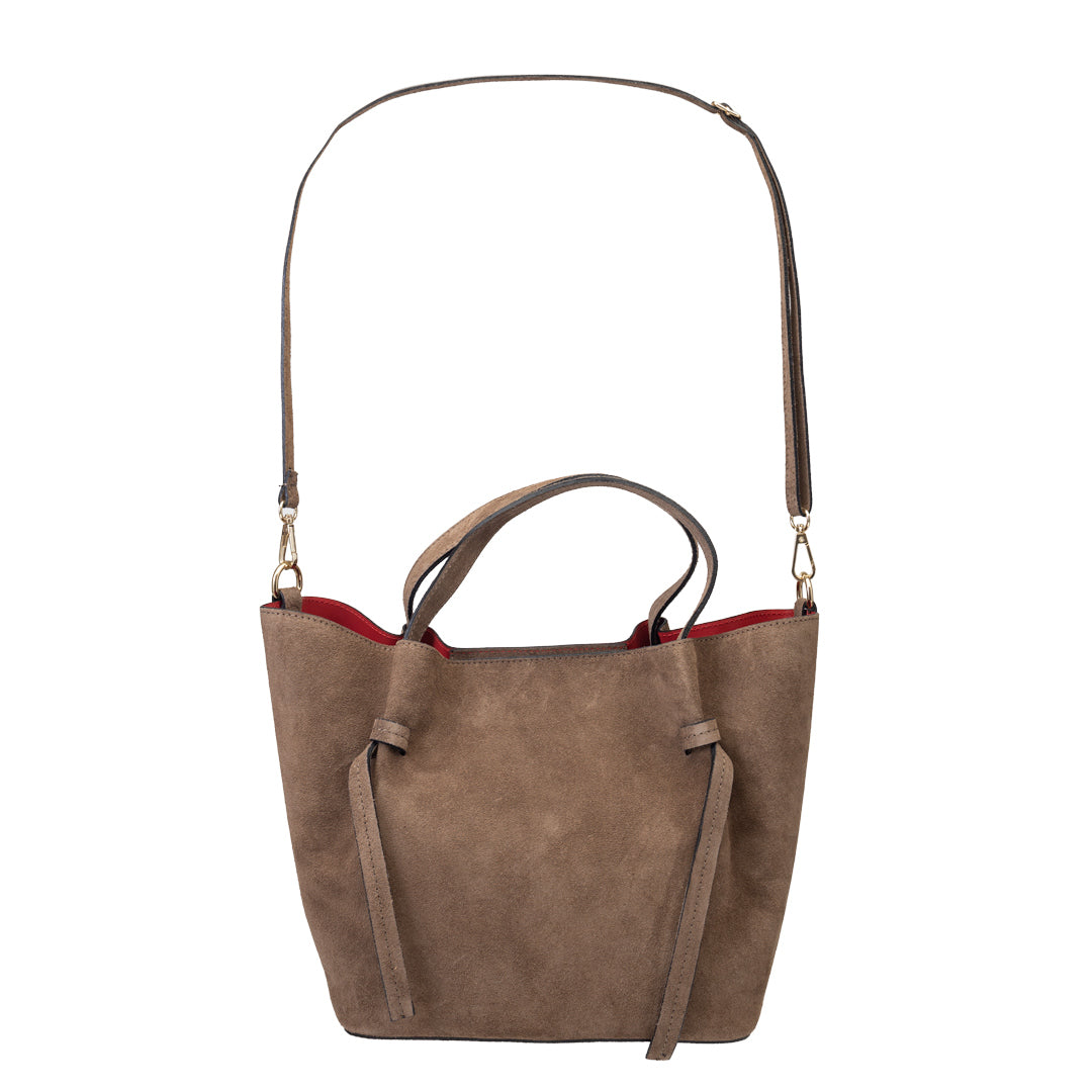 Borsa da donna in pelle scamosciata naturale tortora scuro Loretta