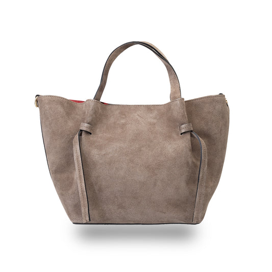 Borsa da donna in pelle scamosciata naturale tortora chiaro Loretta