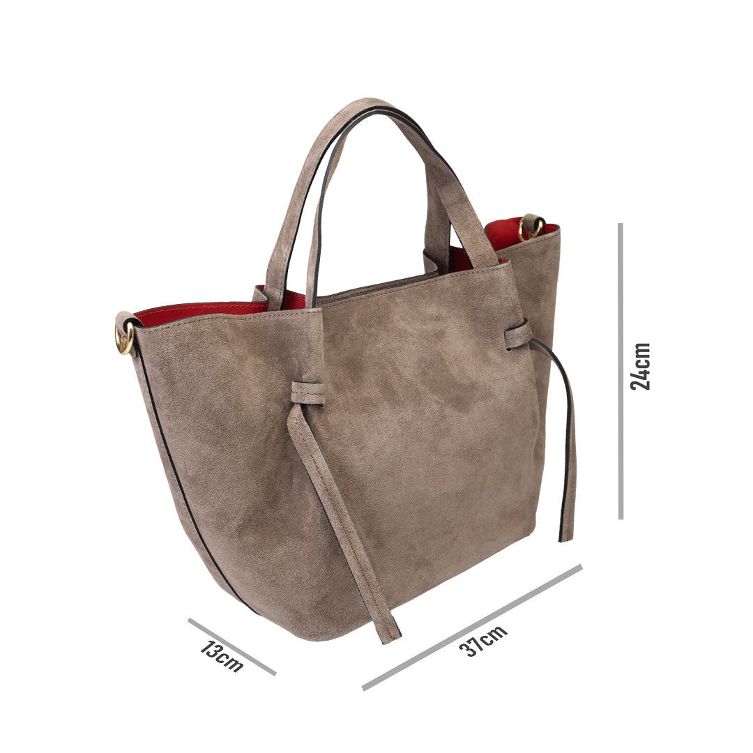 Borsa da donna in pelle scamosciata naturale tortora chiaro Loretta