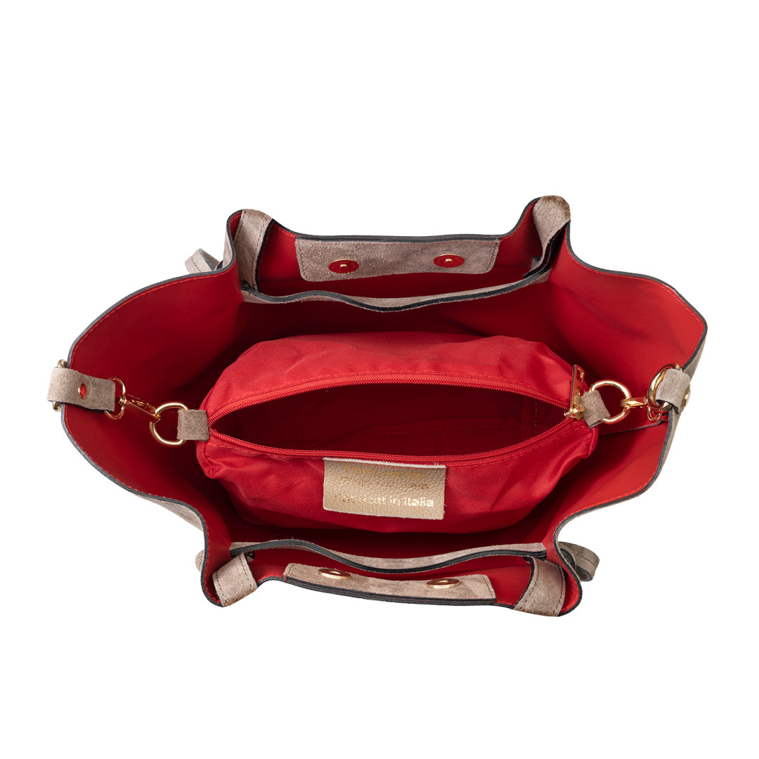 Borsa da donna in pelle scamosciata naturale tortora chiaro Loretta