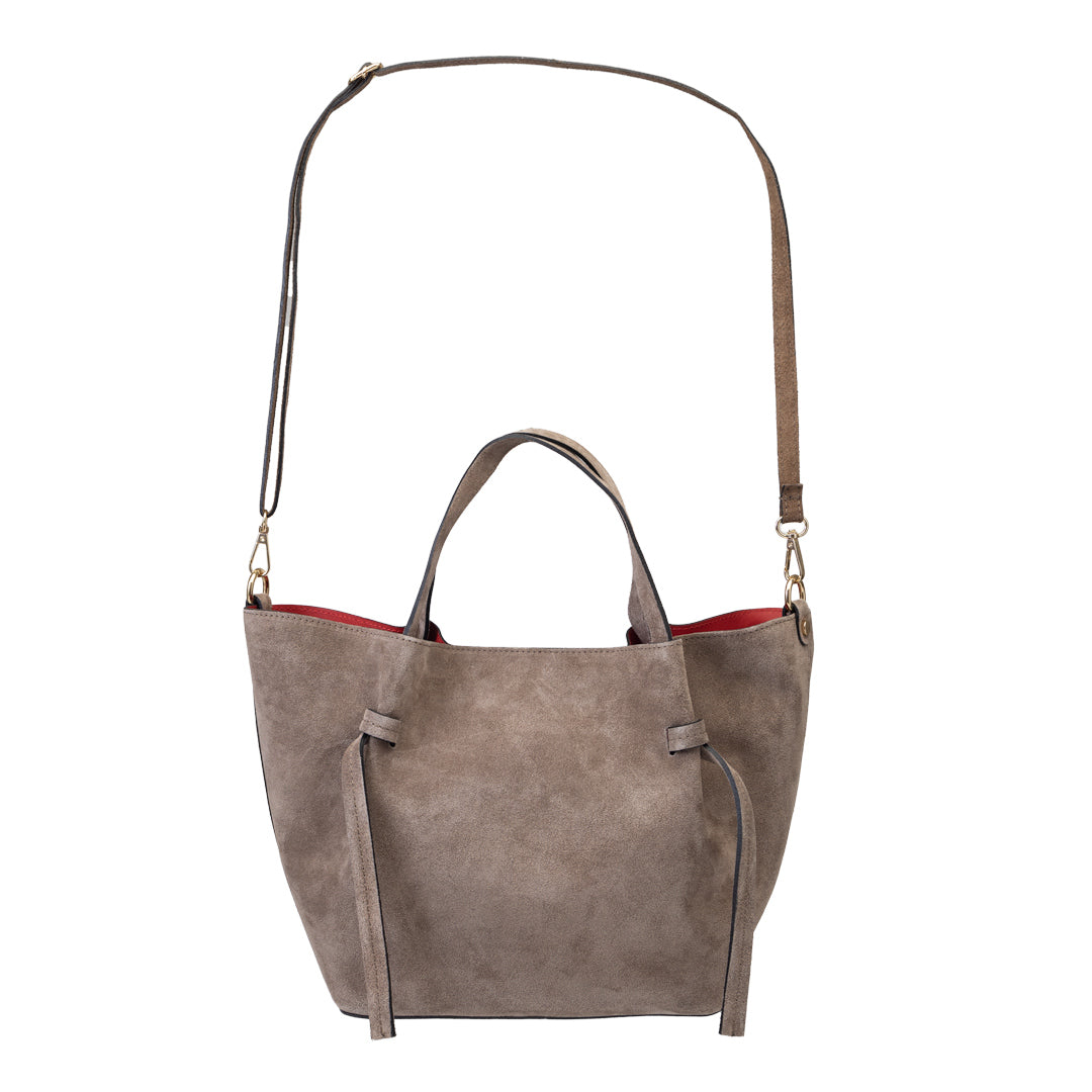 Borsa da donna in pelle scamosciata naturale tortora chiaro Loretta