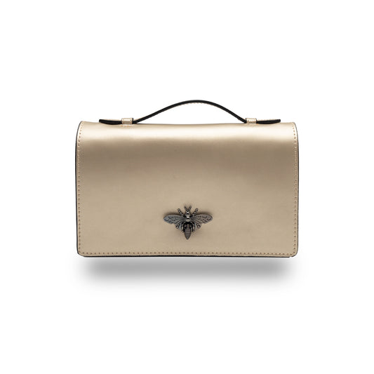 Borsa da donna in vera pelle color oro Lori