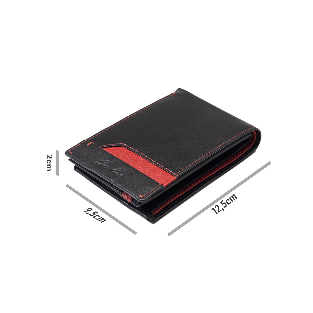 Portafoglio da uomo in vera pelle nero-rosso Vox, protezione RFID