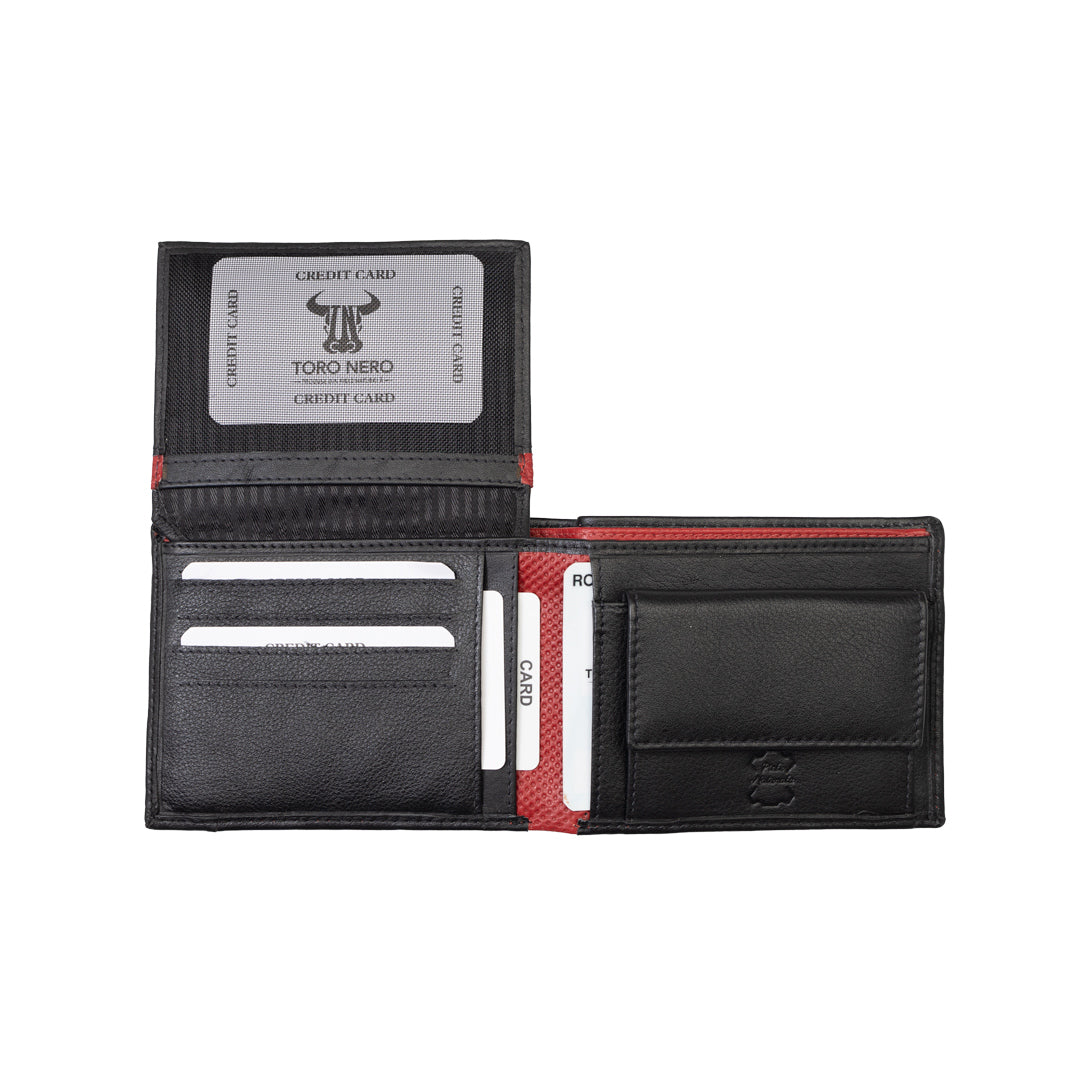 Portafoglio da uomo in vera pelle nero-rosso Vox, protezione RFID