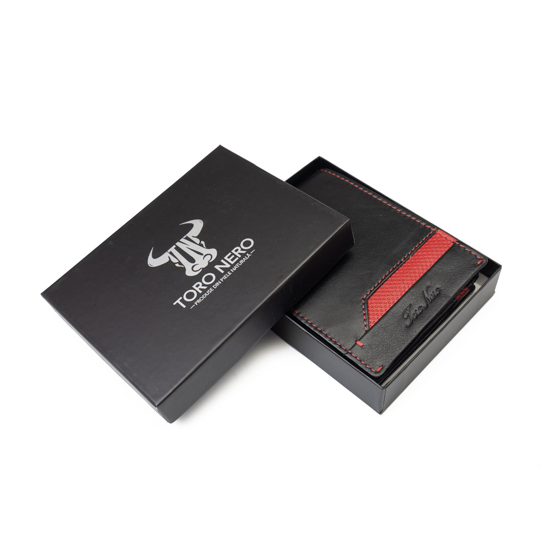 Portafoglio da uomo in vera pelle nero-rosso Vox, protezione RFID