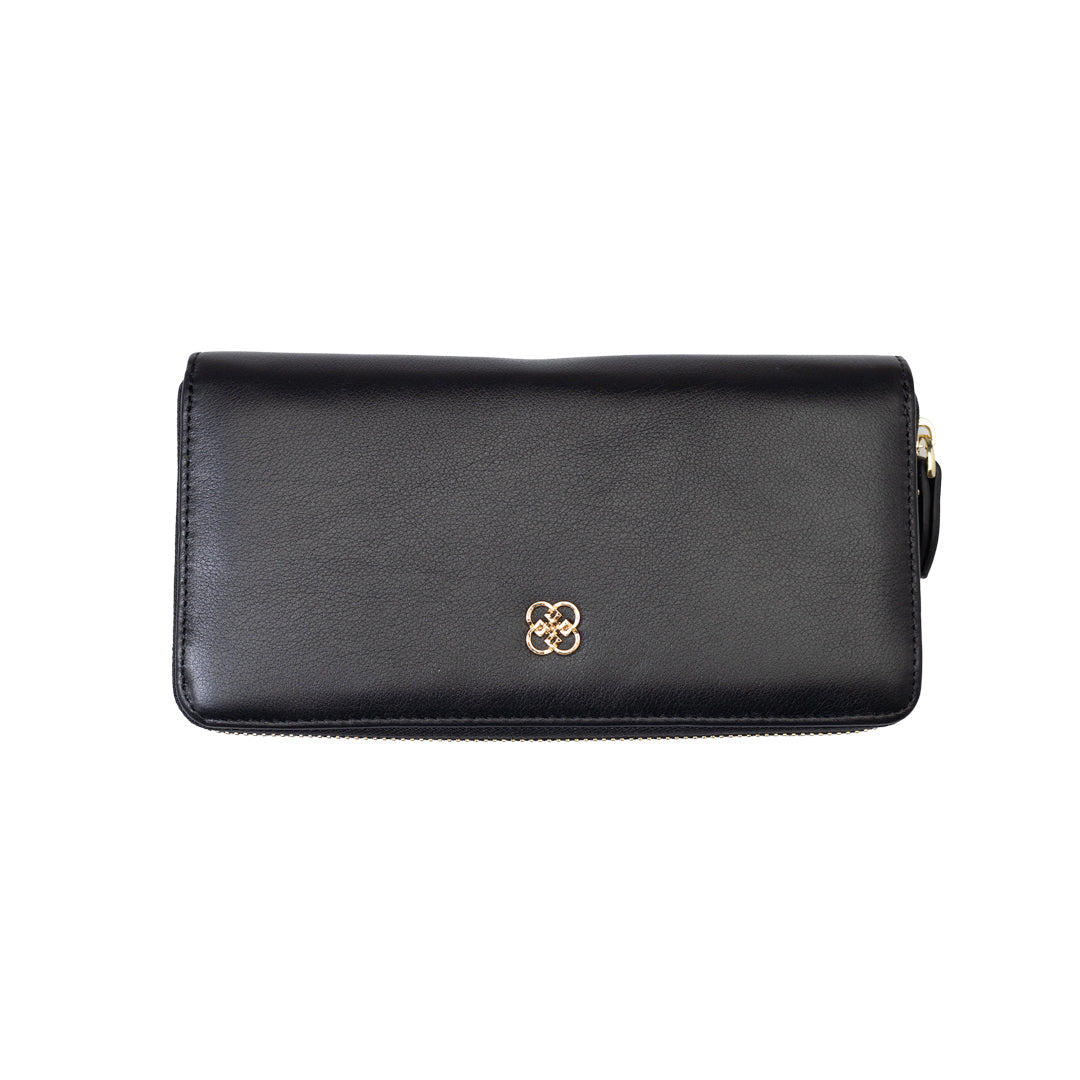 Portafoglio da donna in vera pelle nero-dettaglio Arya