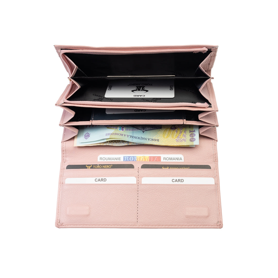 Portafoglio donna in pelle naturale rosa cipria-dettaglio Reset